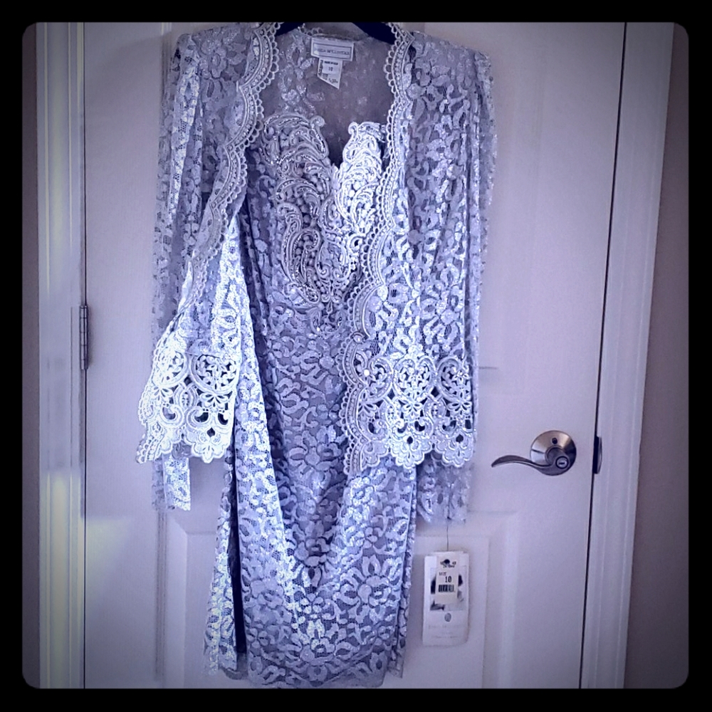 🆕️ VINTAGE JESSICA MCCLINTOCK SILVER FORMAL DRESS